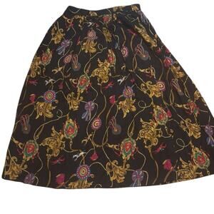 Vintage Equestrian Print Skirt, 1980s Susan Bristol, Jockey Horses Rayon Pockets